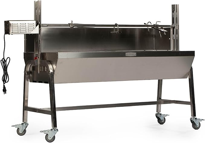 TITAN GREAT OUTDOORS Ash & Ember 25W Stainless Steel BBQ Rotisserie Grill with High Efficiency Windscreen, 4 RPM Rotation Speed, Rated 125 LB for Large Game, Portable Electric Outdoor Roaster