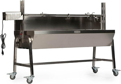 TITAN GREAT OUTDOORS Ash & Ember 25W Stainless Steel BBQ Rotisserie Grill with High Efficiency Windscreen, 4 RPM Rotation Speed, Rated 125 LB for Large Game, Portable Electric Outdoor Roaster