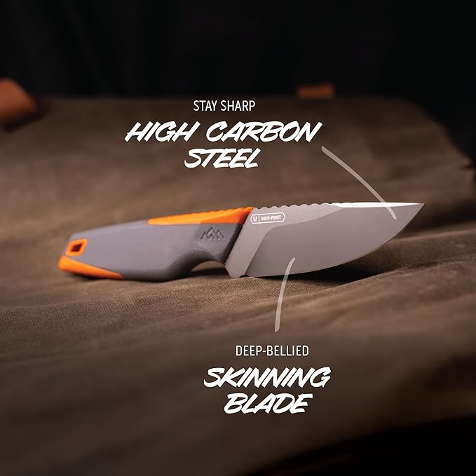 OUTDOOR EDGE VANTEX 4-Piece Roll Pack Hunting Knife Set - Includes Drop-Point, Boning, Caping Knives & Sharpener - Great Elk and Deer Field Dressing Processing Kit for Hunters