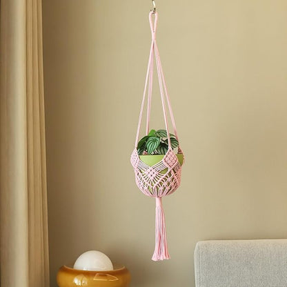 Hanging Planter with Patterns,2Packs Macrame Plant Hangers Indoor Macrame for up to 8 inch Pot Crochet Boho Plant Hanger Holder for Indoor Outdoor with 2S Shaped Stainless Steel Hooks (Pearl Pink)