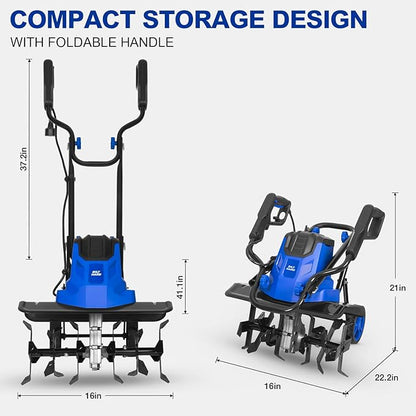 BILT HARD 16-Inch Corded Garden Tiller Cultivator, 13.5-Amp 6 Steel Tines Tillers with Adjustable Wheels & Foldable Handle, 8-Inch Tillling Depth Electric Rototiller for Lawn/Yard/Garden Soil Digging