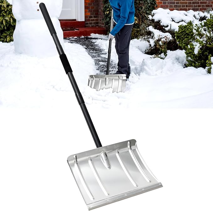 Snow Shovel, Aluminum Portable Snow Pusher Shovel Heavy Duty Metal Snow Shovel for Driveway Car Home Garage