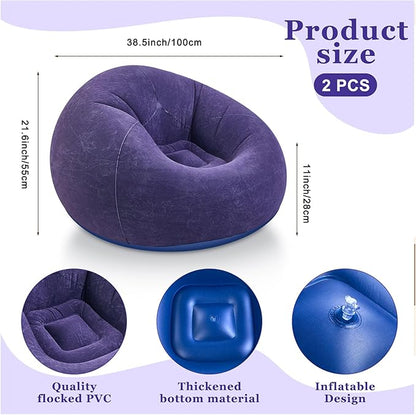 Realspring Inflatable Bean Bag Chairs Outdoor Blow up Camping Chairs Inflatable Lazy Sofa Folding Portable Bean Bag Loungers Couch for Movie Night(Blue,2 Pcs)