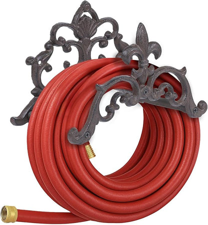 Cast Iron Garden Hose Holder, Wall Mount Hose Storage (Brown)