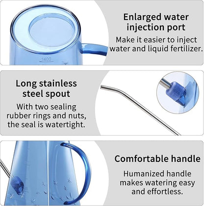 Goowin Watering Can Indoor Plants, Long Spout 47 oz Small Watering Can for Indoor with Bonus 16 oz Spray Bottle & 8.5 oz Squeeze Bottle, Blue