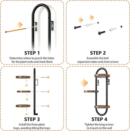 Wall Mounted Plant Stands for Indoor Plants, Window Plant Shelves, Plant Wall Mount Holders Indoor Decor Hanger, 3 Tiered Hanging Plant Stands, Home Office Living Room Decor