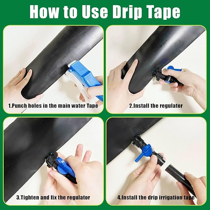 5/8" Drip Tape 1010FT, 12" Spacing Roll,16 Mil Garden Irrigation Tubing Hose, Adjustable Drip Tape Irrigation, Automatic Drip Irrigation System for Flowers, Plants, Fruits, 1 GPH / 2 Emitters