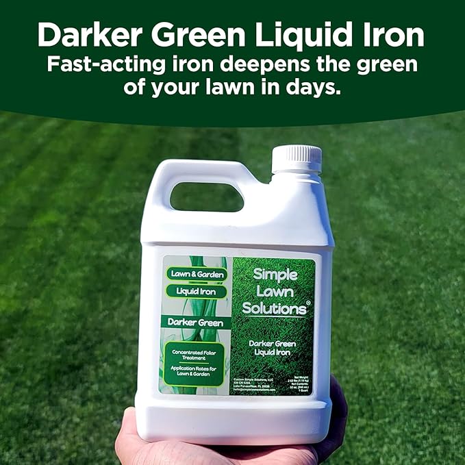 Simple Lawn Solutions - Liquid Iron Fertilizer Darker Green - Chelated Micronutrients - Concentrated Green Booster for Turf Grass, Indoor Plants and Outdoor Garden (32 Ounce)