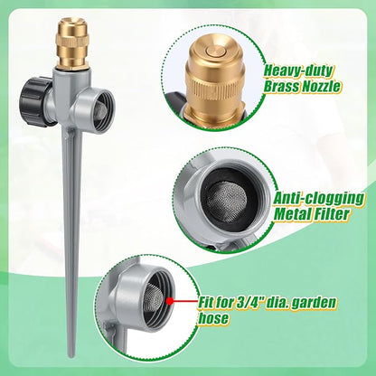 2 Pack Metal Lawn Sprinklers for Yard - 360° Coverage Water Sprinklers, Adjustable Brass Nozzle with Aluminum Alloy Spike Base for Small Medium Garden Irrigation