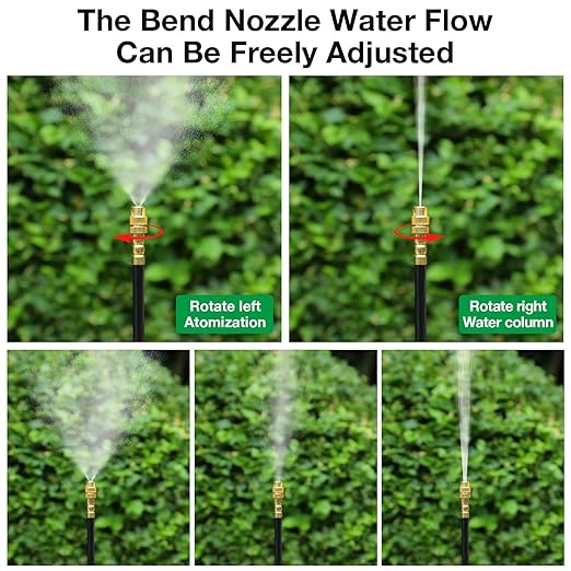 Mixc 50Ft 1/4" Drip Irrigation System,Garden Irrigation Kit with 12pcs 360° Adjustable Copper Nozzles,Automatic Watering System for Outdoor,Raised Bed,Potted Plant,Greenhouse Accessories for Yard