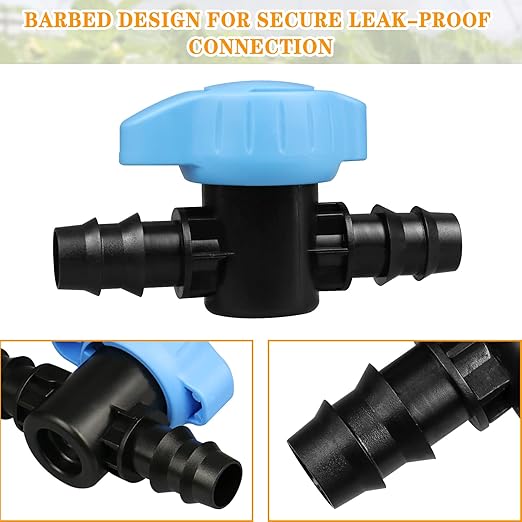 1/2 Inch Drip Irrigation Barbed Valve: 3 Pack 1/2" Shut Off Valves Male x Male for 1/2 Inch Drip Irrigation Tubing (.570-.620" ID) Switch Valves for Easy Flow Control in Irrigation System