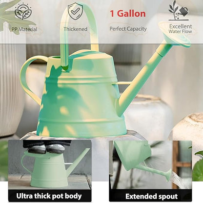 1 Gallon Watering Can for Plants, Watering Cans for Indoor&Outdoor Gardening, Water Can with Ergonomic Movable Handle (Green)