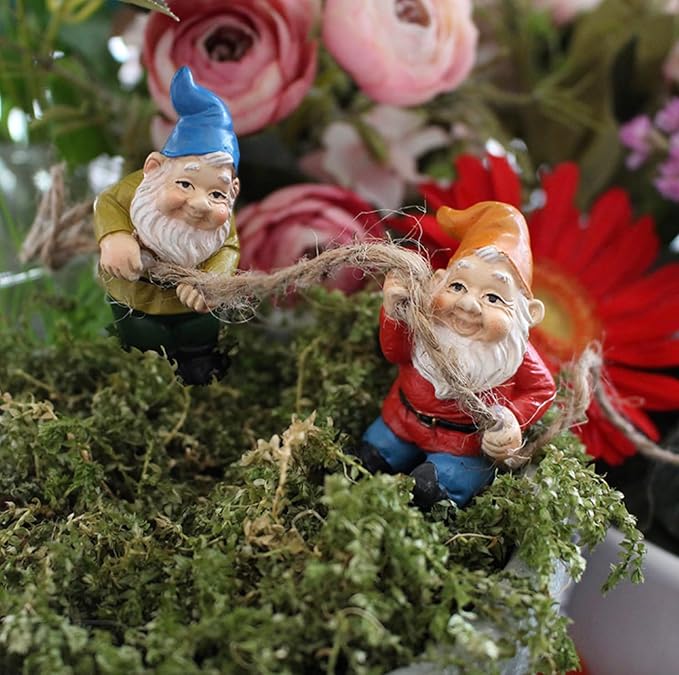 4Pcs Gnomes Set Indoor Outdoor Decor, Miniature Flower Pot Figurines Mini Statue for Fairy Garden Desk Ornament Yard Dwarf Office Decoration