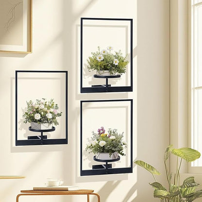 Hanging Planters 3 Pack, Wall Mounted Plant Hanger with Shelves for Window, Indoor Outdoor Wall Decor Planter for Living Room Entryway Plants
