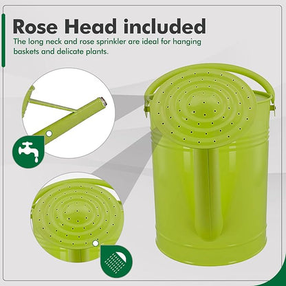 Galvanized Iron Watering Can for Indoor Plants, DIY Watering Cans for House Plant Garden Flower, Long Spout Water Can for Outdoor Watering Plants 6.44L 1.7Gallon (Green)