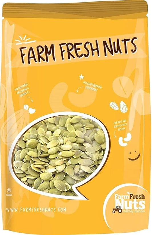 Dry Roasted Pepitas/Pumpkin Seeds with Himalayan Salt (1 Lb.) - Roasted to Perfection in Small Batches for Added Freshness - Vegan & Keto Friendly - Farm Fresh Nuts Brand