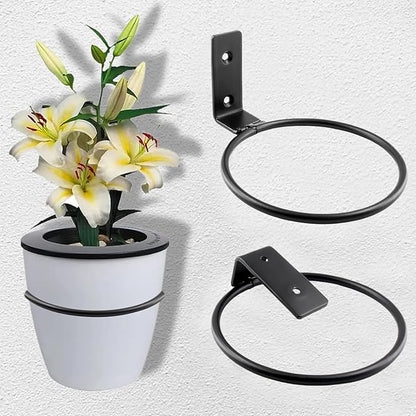 2 Pack 5 inch Flower Pot Holder Ring, Flower Pot Holder Ring Wall Mounted Set Wall Mounted Metal Planter Hanger Matte Black Hanging Plant Holder