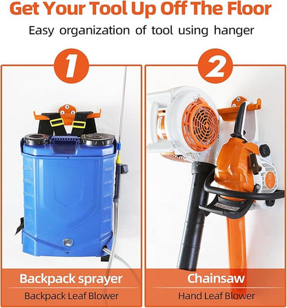 Backpack Leaf Blower Hanger with Tube Hook, 1 Pack Backpack Sprayer Wall Mount, Heary Duty Chainsaw Wall Mount Stand Accessories Garage Organization Storage