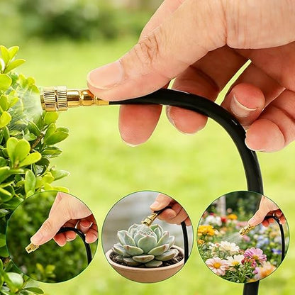 Drip Irrigation System for Garden - 60 Ft Drip Irrigation Kit with 19 360°Adjustable Copper Nozzles Hose, Automatic Atomizing Plant Watering Sprinkler System for Yard, Lawn, Greenhouse, Potted