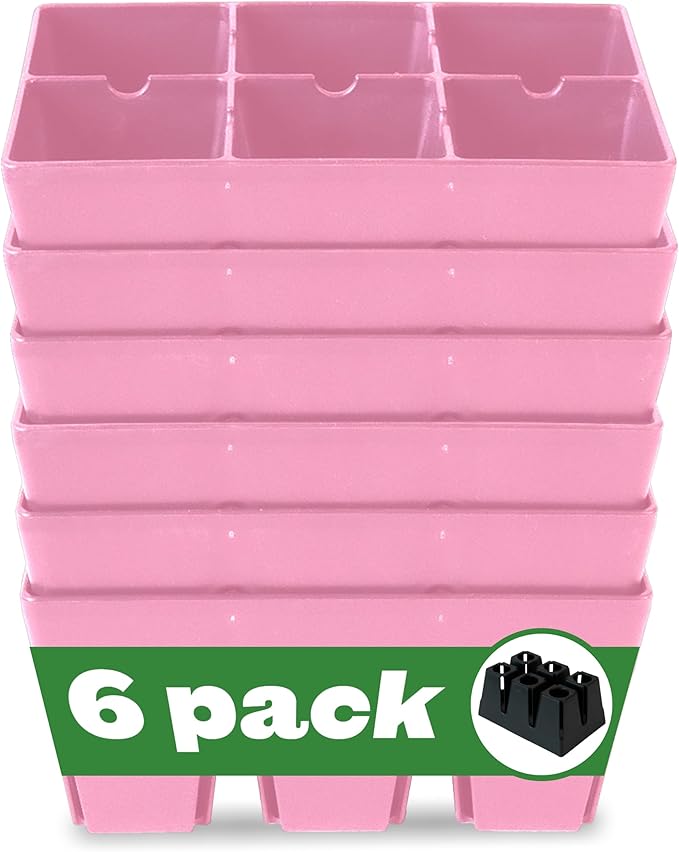 Epic Gardening Reusable Seed Starter Tray - Easy Watering Seed Starting Trays - Gardener Friendly Plant Trays for Seedlings | UV-Treated & BPA-Free -6-Cell Seed Starting Trays - 6 Trays/Pink