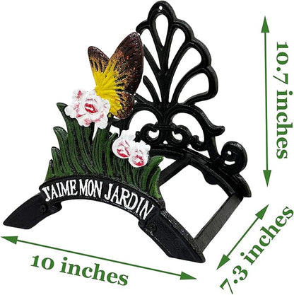 Decorative Garden Hose Holder,Hose Hanger,Heavy Duty Cast Iron Garden Yard Water Pipe Holds,Wall Mounted Hose Butler,Hose Rack Reel,50FT 75FT 100FT Water Hose Bulter Storage (Butterflies)
