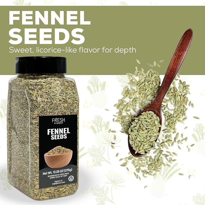 Fresh Finest Fennel Seeds, Premium Whole Fennel Seed for Cooking, Baking, Digestive Health, Non GMO, All Natural - 370G (13.05oz)