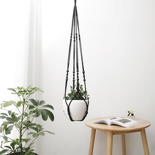 43 Inch Macrame Plant Hanger Indoor, Large Size No Tasselss Crochet Cotton Rope Hanging Planter Basket, Decorative Flower Pot Holder for Boho Home Decor (with 2 Hooks)