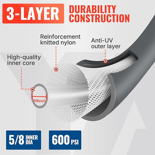 YAMATIC Short Garden Hose 5/8 in x 5 ft with Swivel Handle, Super Flexible Leader Hose for Hose Reel, All-weather, Lightweight, Burst 600 PSI, Gray