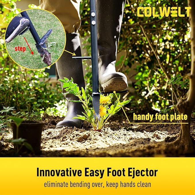 Colwelt Weed Remover Tool 39’’, Weed Puller Root Remover with Thick Steel Claw, Long Handled Weeding Tool with Easy Foot Ejector, Stand Up Garden Weeder Tool for Lawn Grass Dandelion Removal