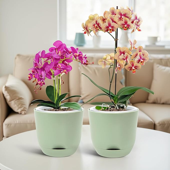 QCQHDU 2 Pack 5.7 Inch Orchid Pots with Holes for Repotting, Double-Layer and Self Watering Orchid Pot with Good Air Circulation