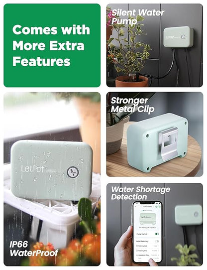 LetPot Automatic Watering System for Potted Plants, [Wi-Fi & App Control] Drip Irrigation Kit System, Smart Plant Watering Devices for Indoor Outdoor, Water Shortage Remind, IPX66, Green