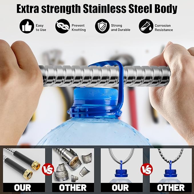 Short Garden Hose 5 ft, Male to Female Heavy Duty Stainless Steel Small Water Hose Extende Connector, Flexible No Kinks, Leakproof 3/4 in Fittings, Lightweight Metal Leader Hose,MBT5S Model