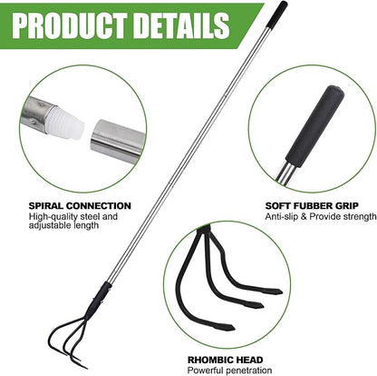 3-Tine Long Handle Tiller, Garden Cultivator with 55"-15.5" Adjustable Handle, for Loosening Soil, Tilling, Weeding and Fertilizing, Suitable for Elderly and Women