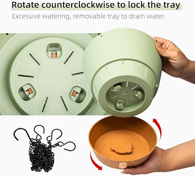 QCQHDU 2 Pack Hanging Planters for Indoor Outdoor Plants, 8 Inch Hanging Baskets Flower Pots with Reservoir Tray & Visible Water-Level