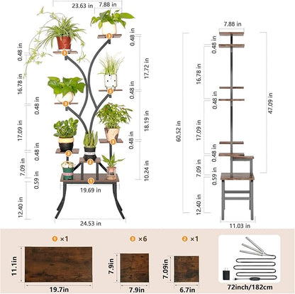 Plant Stands Indoor With Grow Light For Indoor Plants Multiple - 62" Tall Indoor Shelf With Anti-Tipping Device, Black Metal Flower Holder Rack