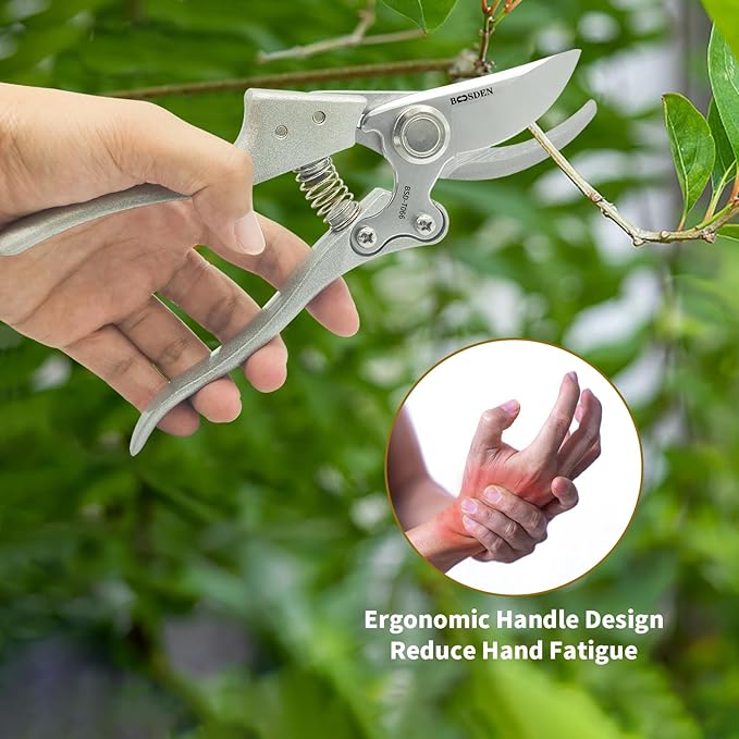 BOOSDEN Bypass Pruning Shears，8’’ Professional Garden Shears, Plant Garden Scissors with Sharp SK5 Steel Blades, Handheld Clippers for Cutting Flower, Trimming Plants, Bonsai, Fruits Picking