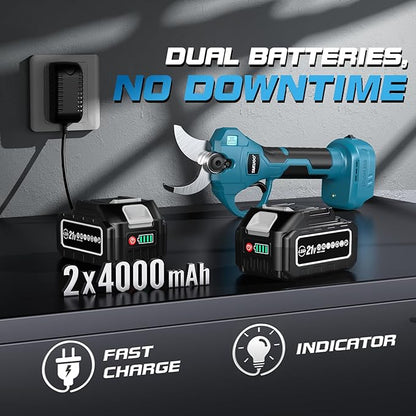 Cordless Electric Pruning Shears with Pole, 2.4" Max Cutting Diameter 14.7FT Reach, Brushless Pole Pruning Shears with 21V 2×4.0Ah Battery, Power Pole Tree Pruner for Branch Trimming