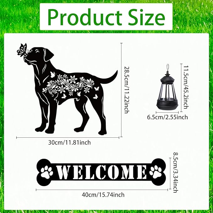 Labrador Metal Garden Stakes Yard Decor with a Lantern, Black Labrador Silhouette Statues Garden Decorative Gifts for Yard Art, Patio, Outside, Lawn Ornaments, Christmas, Backyard