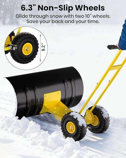 36” Snow Shovel for Driveway,Heavy Duty Wheeled Rolling Shovels 5 Position Angled Blade, Ergonomic Handle & Rubber Wheels for Efficient Snow Removal, Snow Plow for Doorway,Driveway and Sidewalks