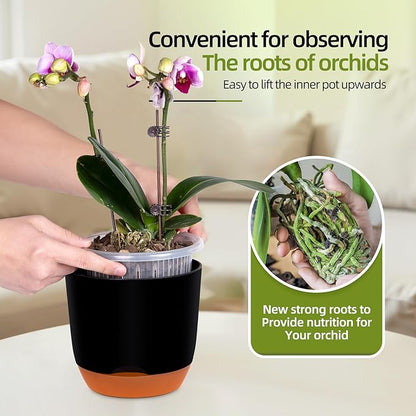 QCQHDU 2 Pack 5.7 Inch Orchid Pots with Holes for Repotting, Double-Layer and Self Watering Orchid Pot with Good Air Circulation