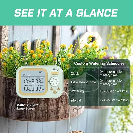 Automatic Plant Waterer Self Watering System Indoor for 15 Potted Plants Pack of 2, Auto Drip Irrigation Kit Programmable Water Timer w Smart Humidity Detection, Green