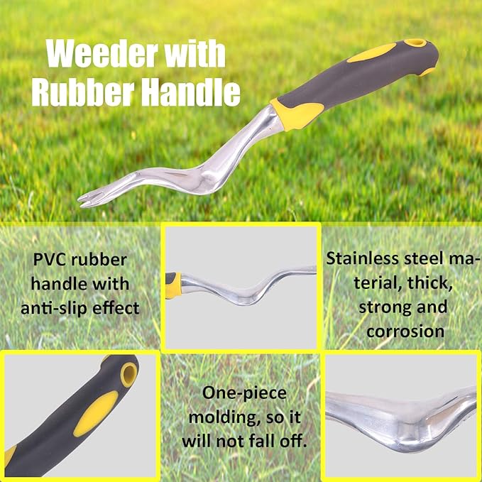4 Pack Hand Weeder Tool Garden Weeding Tools, Gardening Weed Puller, Weeding Tools with Manual Weed Puller Bend-Proof, Shovel and Gloves for Garden Lawn Yard Farmland Transplant