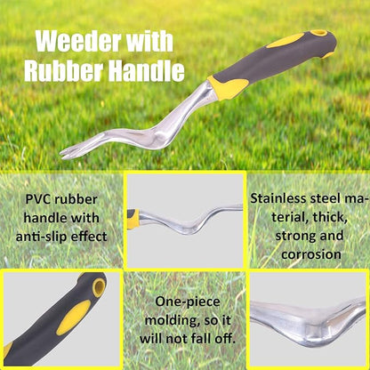 4 Pack Hand Weeder Tool Garden Weeding Tools, Gardening Weed Puller, Weeding Tools with Manual Weed Puller Bend-Proof, Shovel and Gloves for Garden Lawn Yard Farmland Transplant