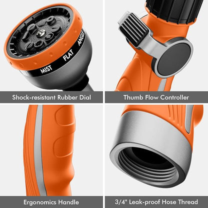 RESTMO Watering Wand Heavy Duty, Metal Garden Hose Wand with 10 Spray Patterns, 15-Inch Long Hose Nozzle Sprayer with Thumb Flow Control, Ideal to Water Hanging Baskets and Shrubs, Orange