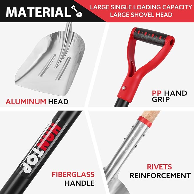 Aluminum Scoop Shovel Heavy Duty Shovel Big Farm Scoop Shovel Metal Snow Shovel for Driveway,45 inches