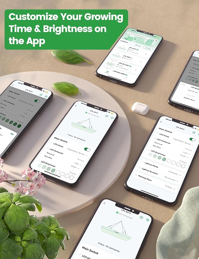 LetPot 60 Watt Plant Grow Lights for Indoor Plants Full Spectrum, Smart APP Control, 8-Level Adjustable Light, Hanging & Stand Use, Aluminum Cooling, 270° Foldable, 360° Rotation, 2x2ft Coverage