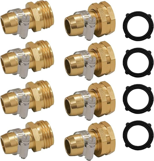 Hourleey Garden Hose Repair Connector with Clamps, Fit for 3/4" or 5/8" Garden Hose Fitting, 4 Set
