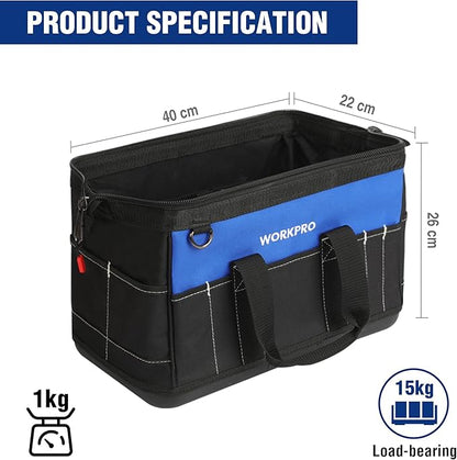 WORKPRO 16-inch Wide Mouth Tool Bag with Water Proof Molded Base