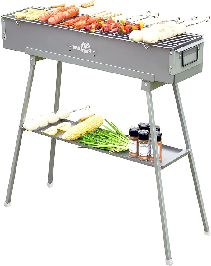 Charcoal Grills Commercial Quality Portable Multiple Size Hibachi BBQ Lamb Skewer Folded Camping Barbecue Grill for Garden Backyard Party Picnic Travel Outdoor Cooking Use(31.6x7.1x5.1 inch)
