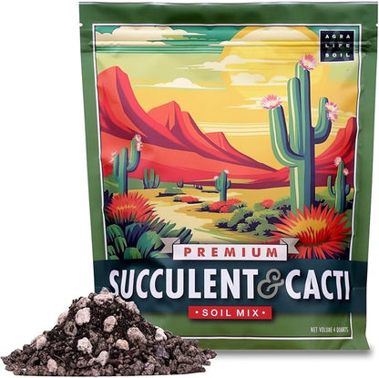 Premium Succulent Soil Mix for Indoor & Outdoor Plants - Fast-Draining Potting Soil for Succulents, Cacti, & Houseplants - Natural Blend with Pumice for Optimal Plant Growth - 4 Quarts